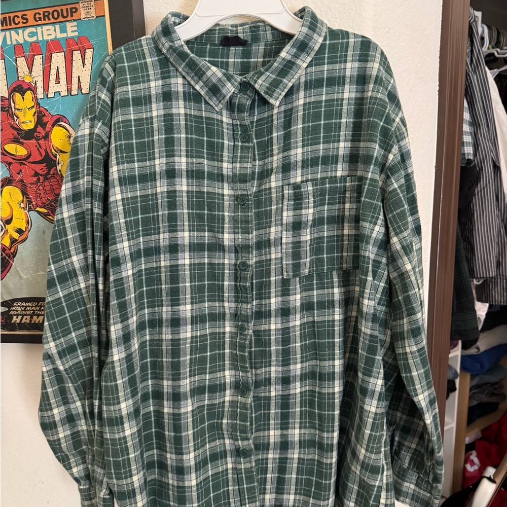 Cotton On Green and White Casual Button Down Shirt